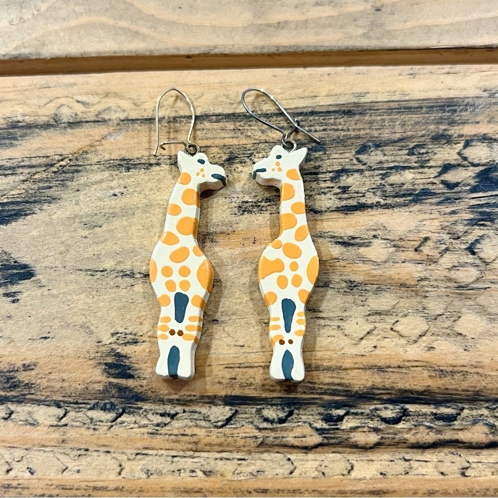 Handmade Wood Giraffe Dangle Earrings